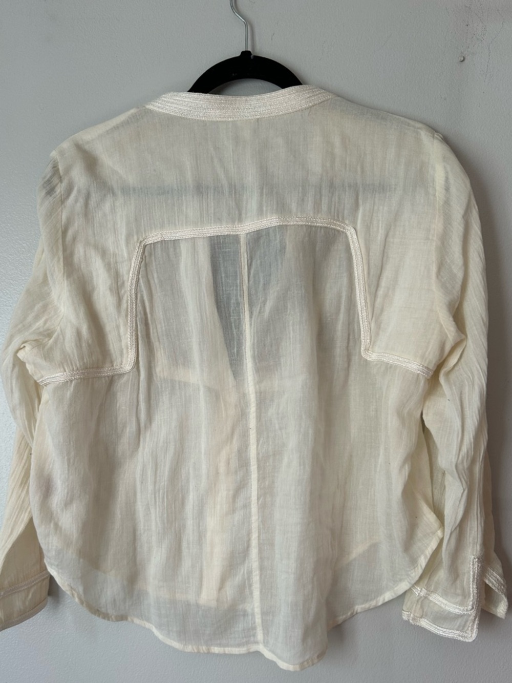 Free People New Romantics Cream Blouse Shirt with Brown Sequin Bib boho L - Picture 7 of 13